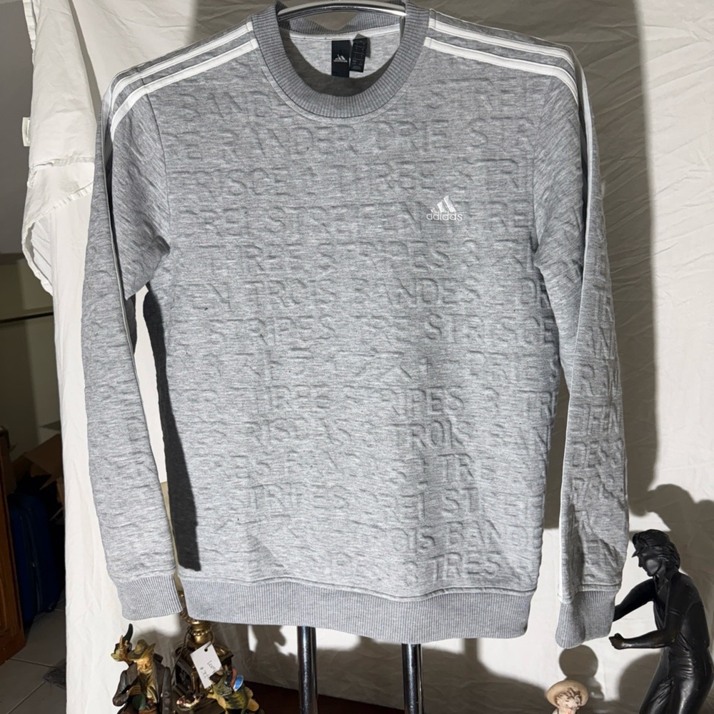 Adidas Men's Light Gray Embossed Crewneck Sweater